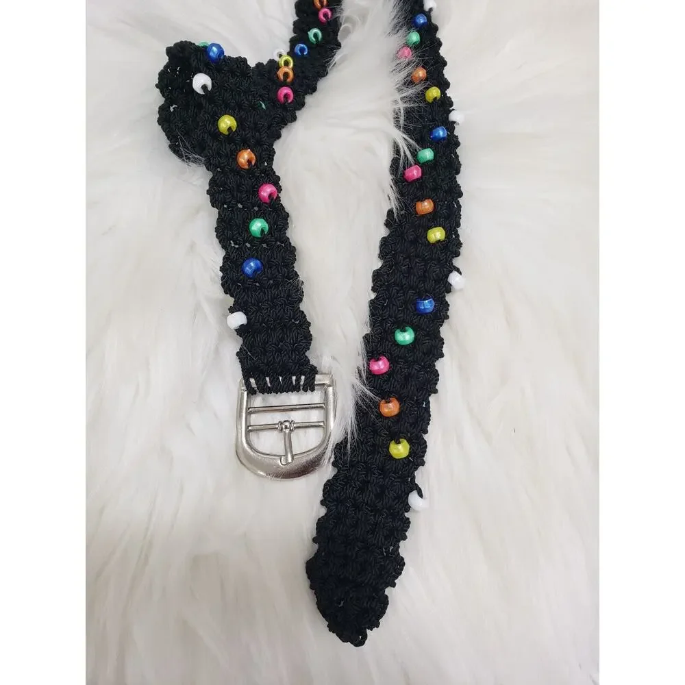Vintage 80s Statement Belt Art‎ Teacher Emo Black Rainbow Beaded Punk 90s y2k